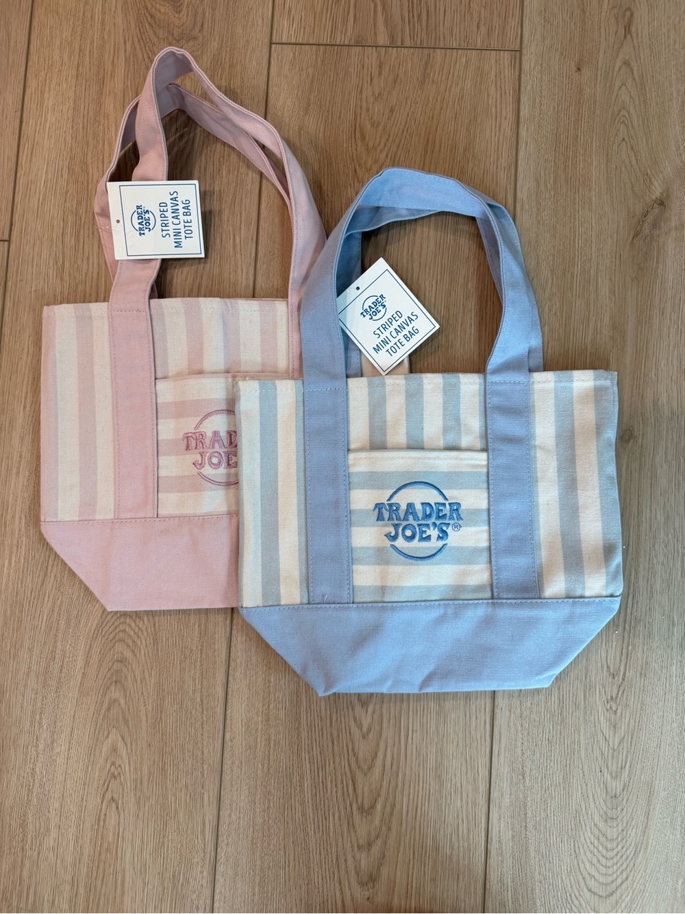 Set of Trader Joe’s Striped Mini Totes- Blue & Pink NWT